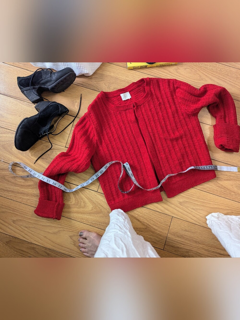 H&M Red Textured Knit Wool-Blend Cardigan | M
